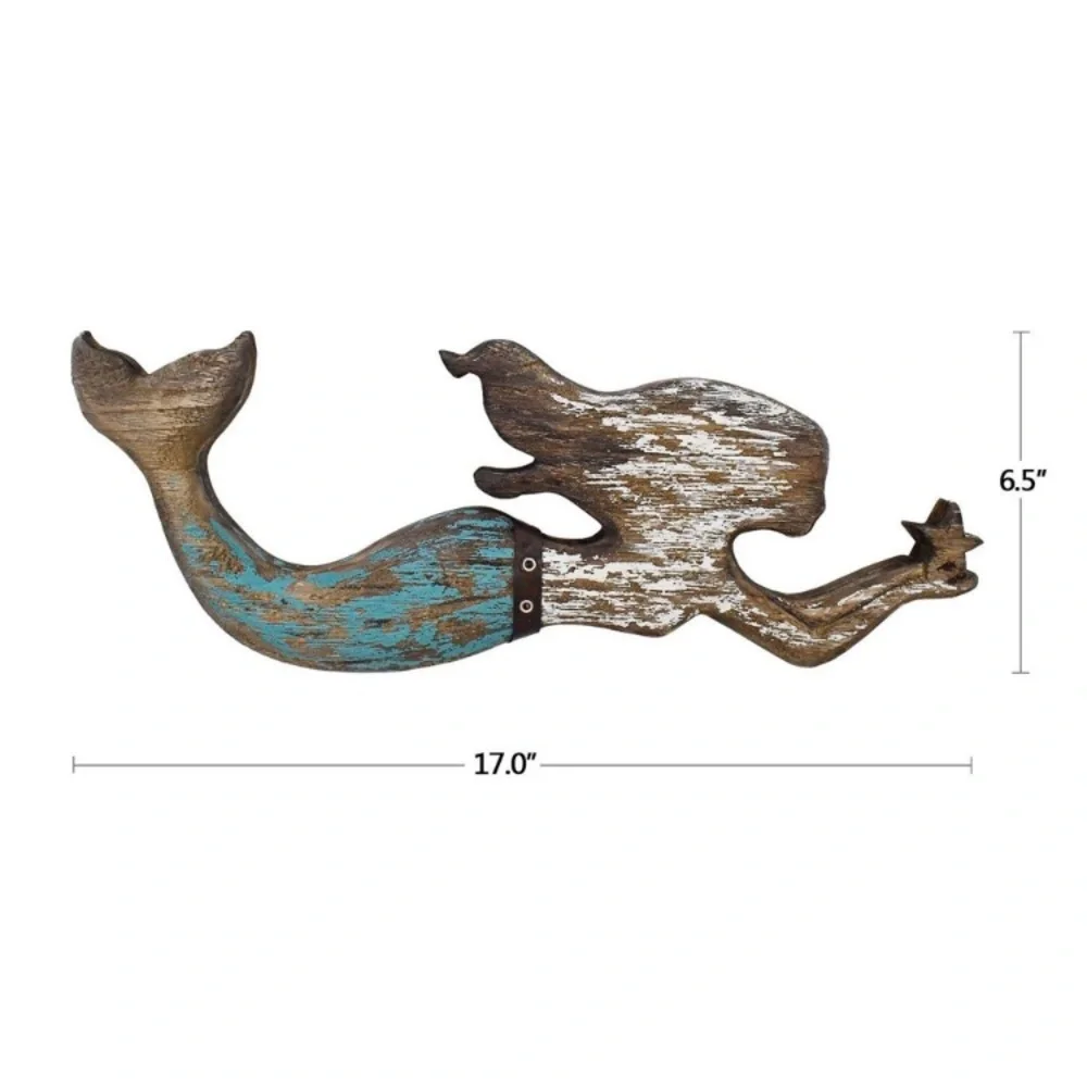 Rustic Wood Mermaid Decor Hanging Nautical Wall Decor, Wooden Mermaid Plaque🦎